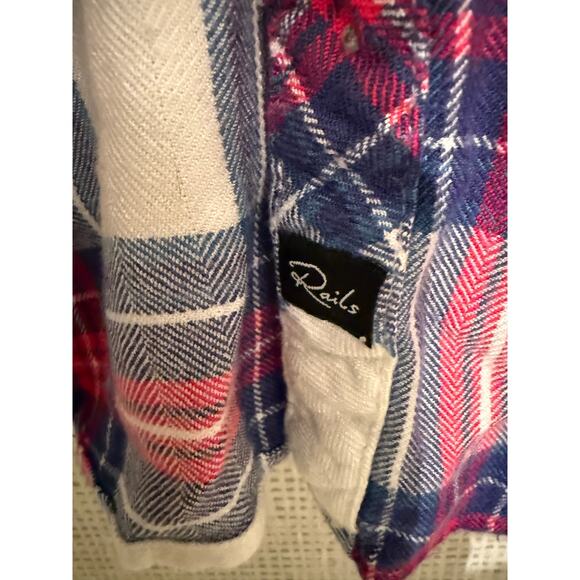 Rails Hunter Plaid Flannel Button Up Shirt in White Pink and Blue M - Picture 5 of 10